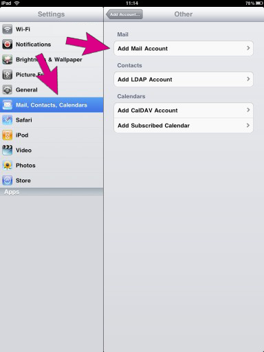 Email setup in iPad