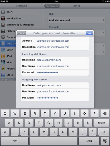Email setup in iPad