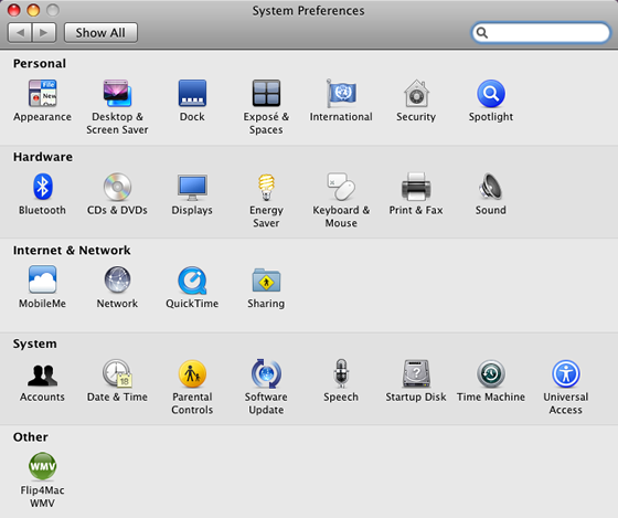 System Preferences window